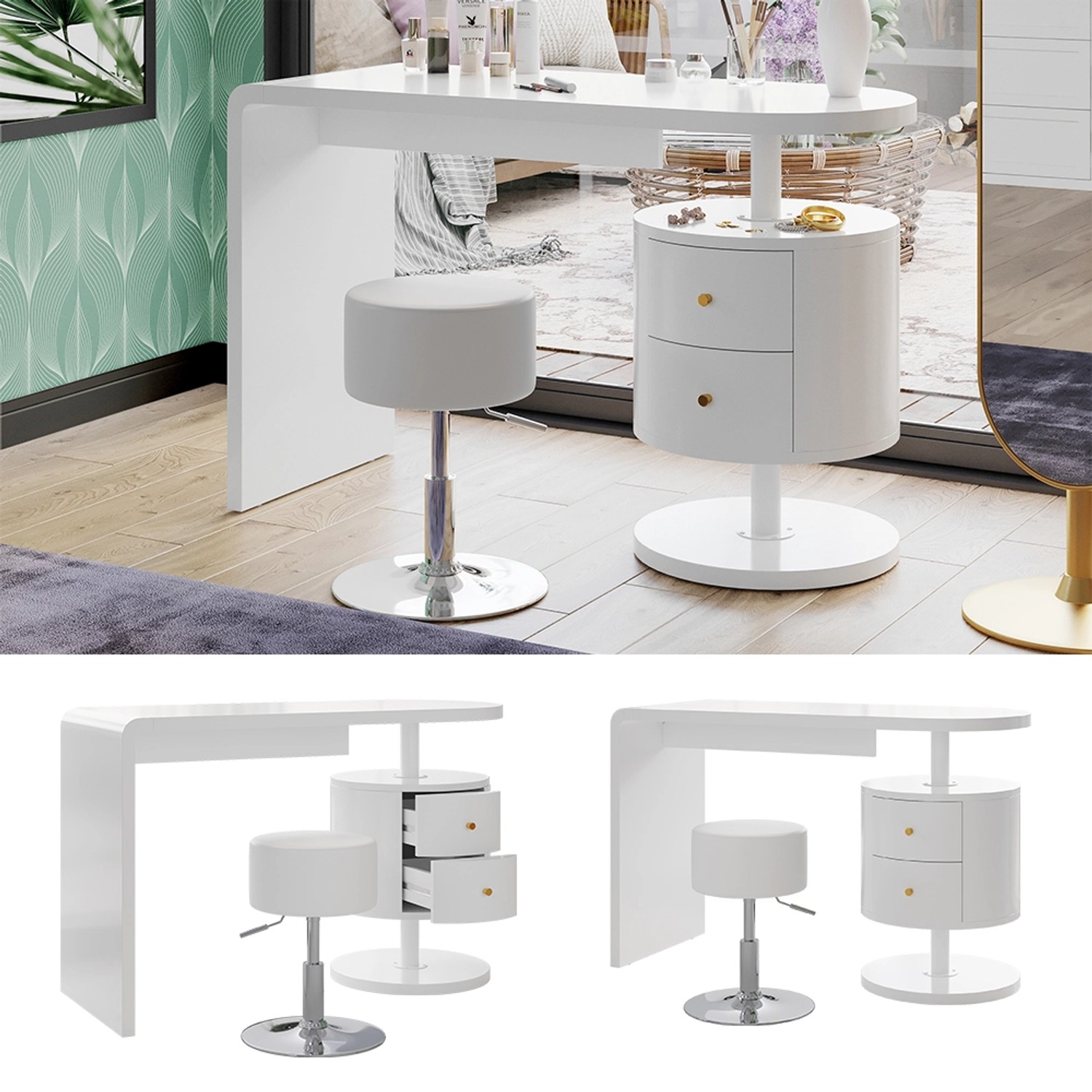 Vicco Schminktisch Lara Weiß 120 cm mit Hocker günstig online kaufen