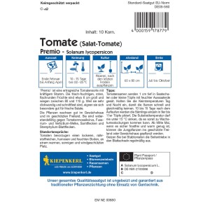 Kiepenkerl Salat-Tomate Prémio F1 Samenpackung, rote Tomaten auf der Abbildung.