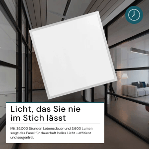 Weißes LUXULA LED Panel 62x62 cm in Bürodecke. Helle 6000K Einbauleuchte für Rasterdecken, 3600lm.