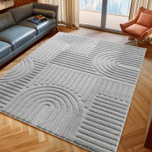 Silberner Ayyildiz Kurzflorteppich (80x250 cm) mit modernem 3D-Reliefmuster.