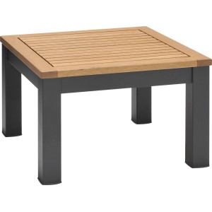 Quadratischer, hellgrauer Gartentisch Bonlee (46x46 cm) aus FSC®-Eukalyptusholz und Aluminium.