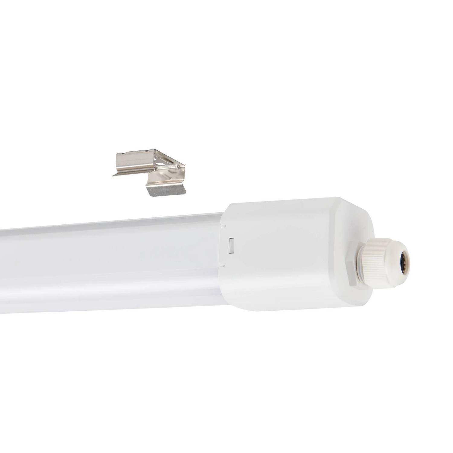 Weiße Eglo LED-Feuchtraumleuchte Slim mit Sensor, 149,5 cm, Detailansicht.