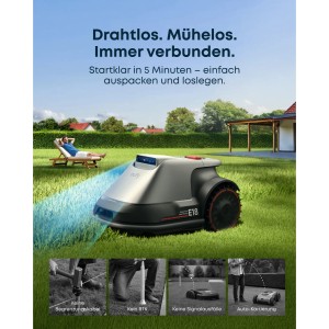 Eufy Mähroboter E18: kabelloser Rasenmähroboter für bis zu 1200 m² Rasenfläche. Intelligente Hinderniserkennung.