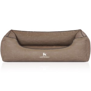 Knuffelwuff Hundebett Rockland XXXL, orthopädisches Kunstleder Bett in Stone.