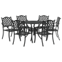 vidaXL 7-tlg. Garten-Essgruppe, schwarz, Aluminiumguss. Gartentisch mit 6 Stühlen im Set.