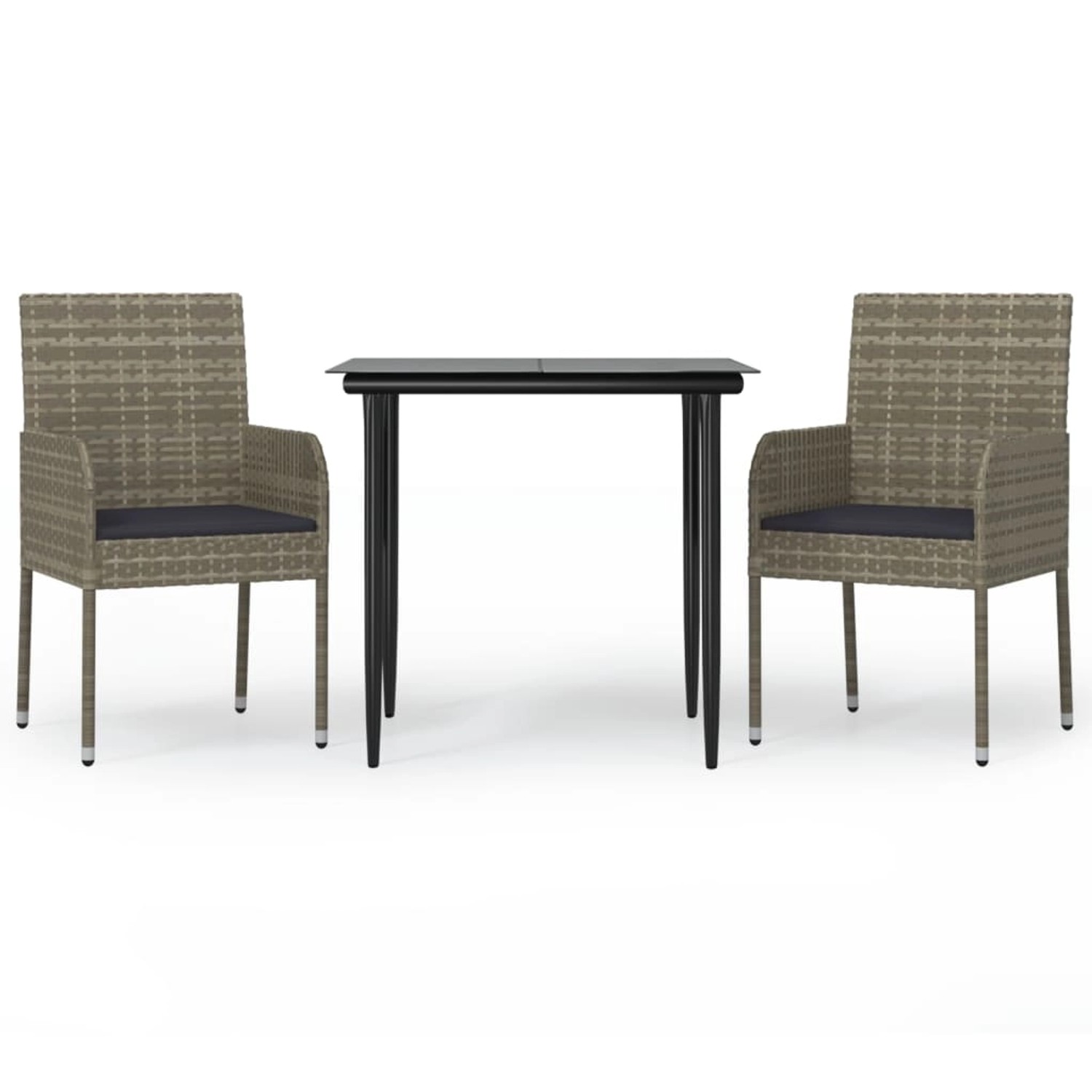 vidaXL 3-Tlg Garten-Essgruppe mit Kissen Schwarz und Grau Poly Rattan 3185149