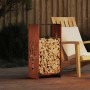 vidaXL Brennholzregal aus wetterfestem Stahl, 40x30x80 cm, mit Baum-Design, gefüllt mit Kaminholz.