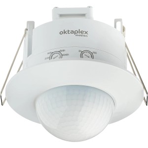 Weißer Oktaplex Sam 360° Infrarot Präsenzmelder für Unterputzmontage.