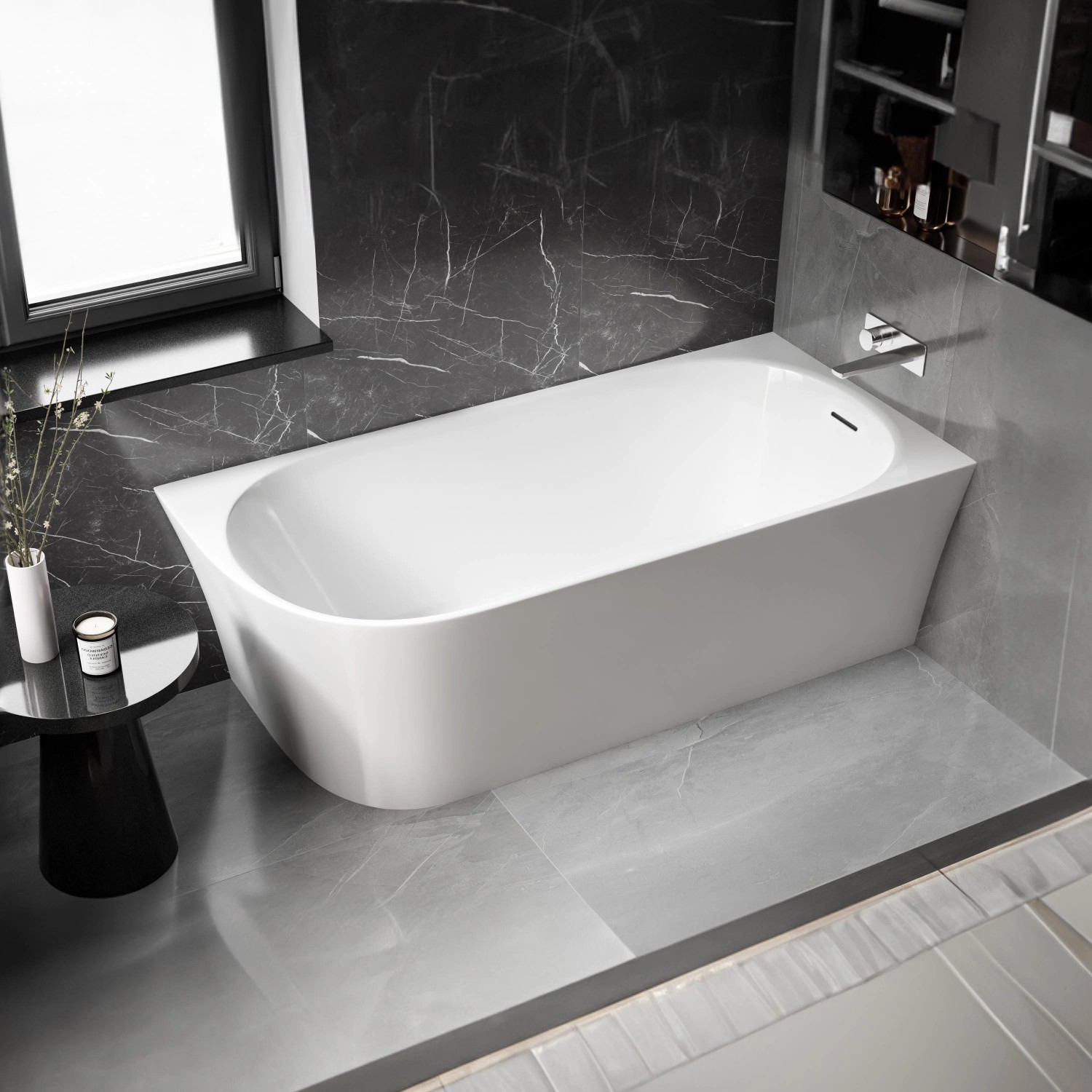 Bernstein Raumsparbadewanne NORA CORNER Acryl Weiß 170x80cm Einbau Rechts