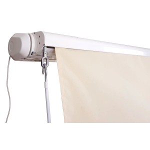 Detailaufnahme: MCW Kassetten-Markise H124, Acryl Creme, mit Volant und Motor.
