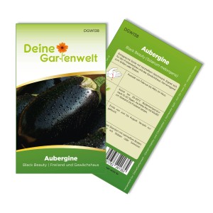Samentütchen 'Aubergine Black Beauty' von Deine Gartenwelt, ertragreiche Sorte für Freiland und Gewächshaus.