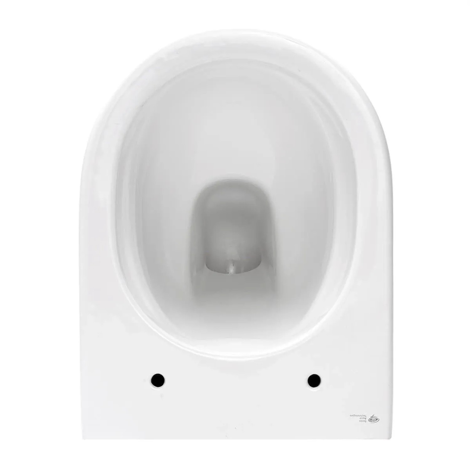 Weißes Wand-WC Becken aus Keramik, Detailansicht. Teil des Swiss Aqua Technologies WC-Sets, Kategorie Toiletten.