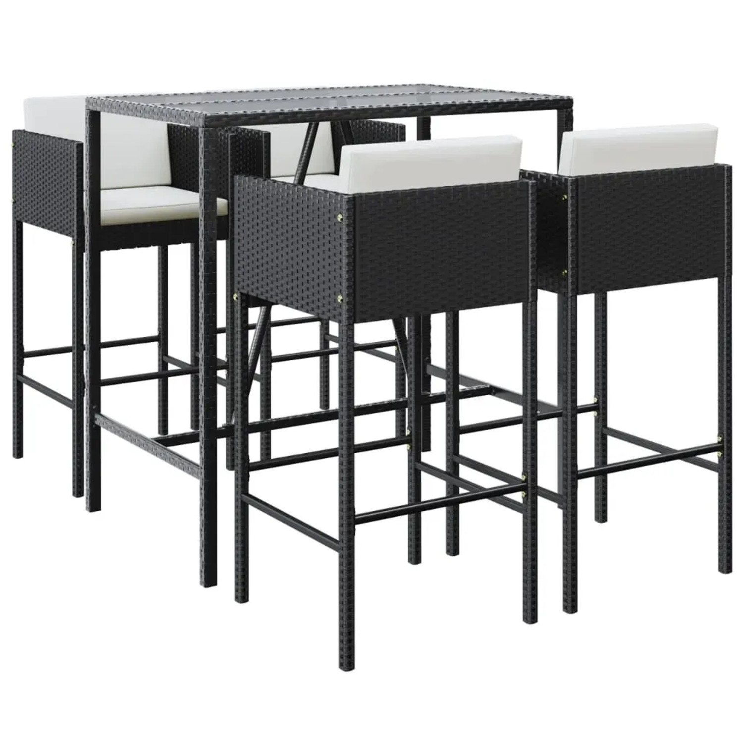 vidaXL 5-Tlg Gartenbar-Set mit Kissen Schwarz Poly Rattan 3200657