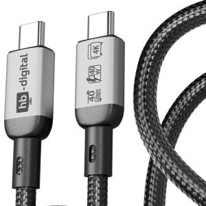 hb-digital USB-C Ladekabel, 1m, USB 4, 40Gbps, 240W, geflochten