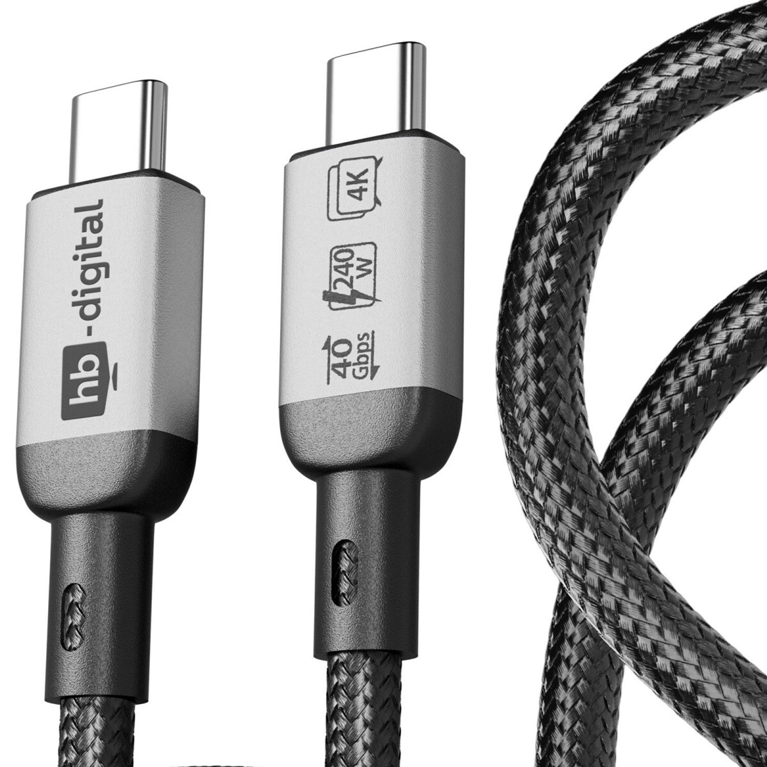 hb-digital 1m USB-C Ladekabel USB-4 Datenkabel 40Gbps 240W