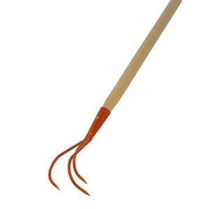 Grubber mit Stiel (140 cm) zur Bodenlockerung im Garten und Beet. Stahlzinken, Holzstiel.