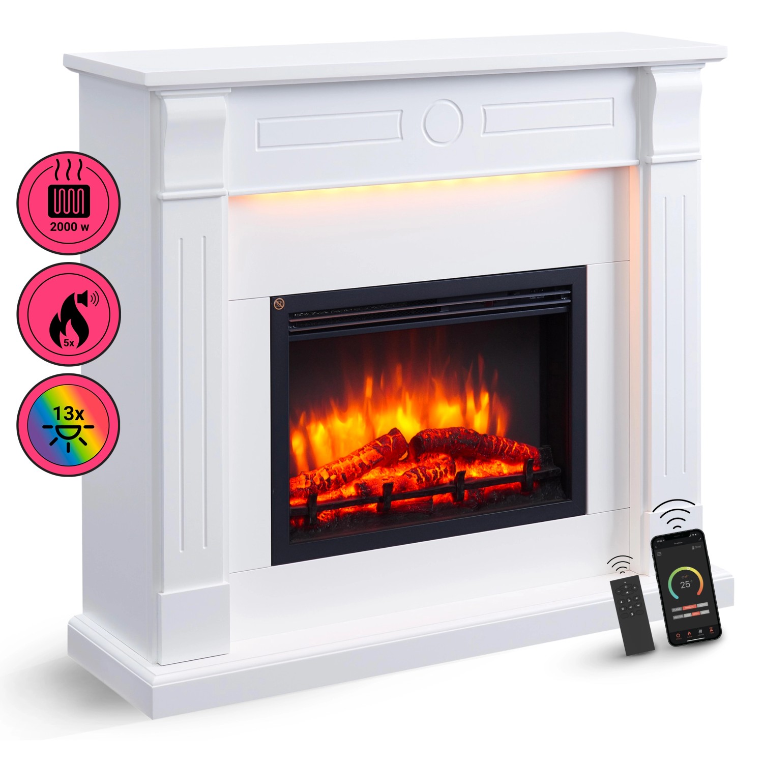 BALDERIA HI-AP Elektrokamin Standkamin Heizung 3D-Flammeneffekt Wifi App We günstig online kaufen