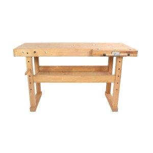 Rikta Hobelbank aus Buchenholz mit Schraubstock, 83x140x50 cm. Werkbank mit Ablage und Bankhaken.