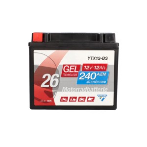 Cartec GEL Motorradbatterie YTX12-BS, 12Ah, 240A. Wartungsfreie Batterie für Motorräder.