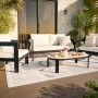 4-teilige Lounge-Gruppe Sorreno in Anthrazit/Weiß: 2 Sessel, Bank, Tisch. Gartenmöbel für entspannte Stunden.