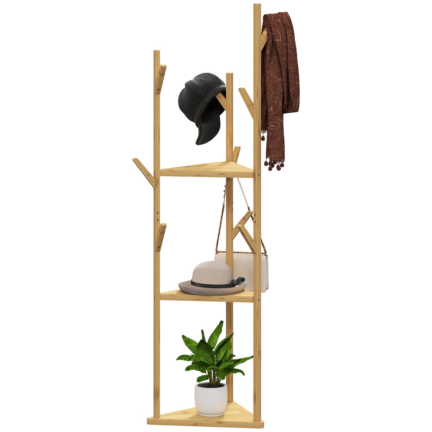 HOMCOM Garderobenständer Bambus 45L x 45B x 170H cm Naturholz