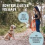 Orange Rudelkönig Schleppleine (10 m) mit Hund im Wald, für Freilauf und Training.