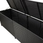 Schwarze VidaXL Gartenbox aus Rattan, 200x50x60 cm, mit geöffnetem Deckel.