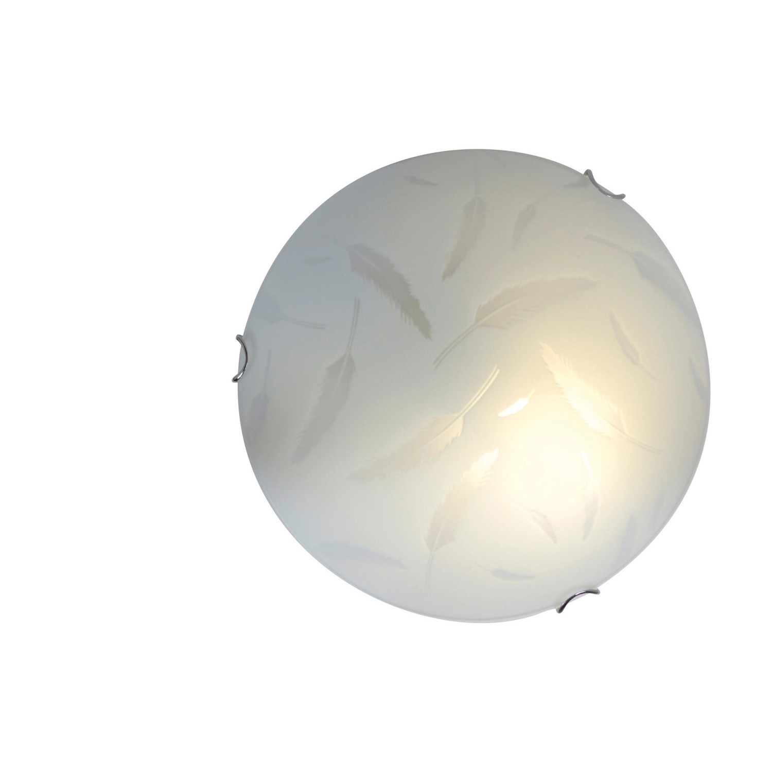 Näve Deckenleuchte Mezzo mit Glas und Federmotiv, 30 cm Durchmesser.