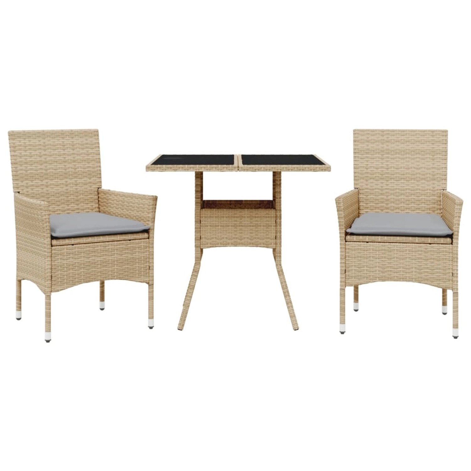 vidaXL 3-Tlg Garten-Essgruppe mit Kissen Beige Poly Rattan und Glas 3278607