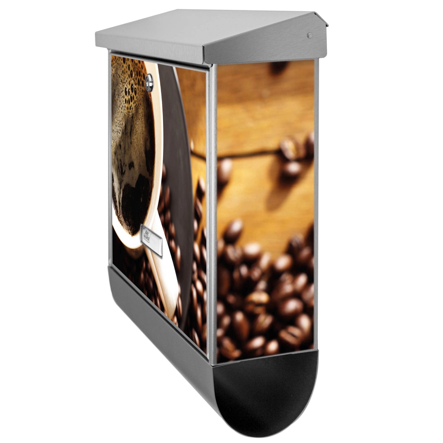 Banjado Edelstahl Briefkasten mit Zeitungsfach, Motiv Kaffee & Schokolade, 38x39x12cm.
