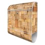 Weißer Banjado Design Briefkasten mit Holz-Flickwerk Motiv und Zeitungsfach.