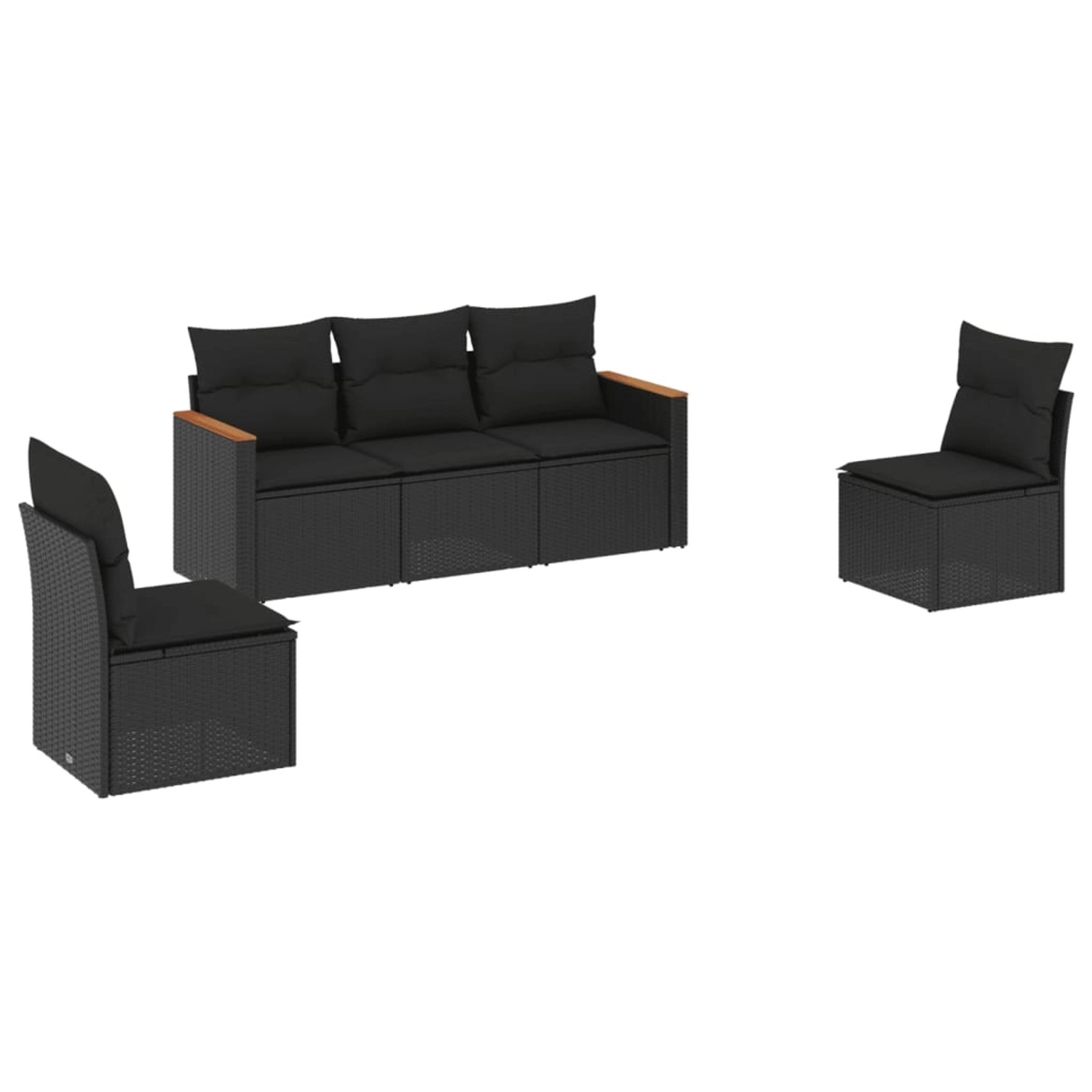 vidaXL 5-Tlg Garten-Sofagarnitur mit Kissen Schwarz Poly Rattan 3225845 günstig online kaufen