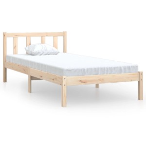 vidaXL Massivholzbett Kiefer, 90x200 cm. Einzelbett mit Lattenrost, naturfarbenes Holz.