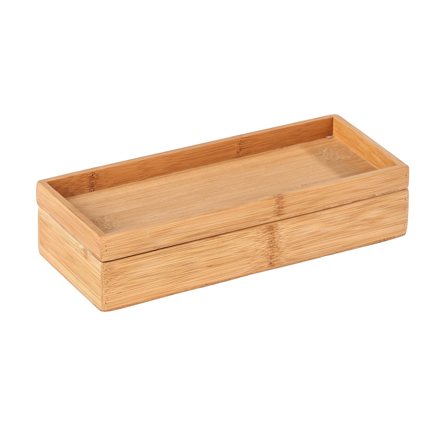 Rechteckige Wenko Bambus Box Terra mit Deckel, 24x10x6cm, zur Aufbewahrung im Bad.