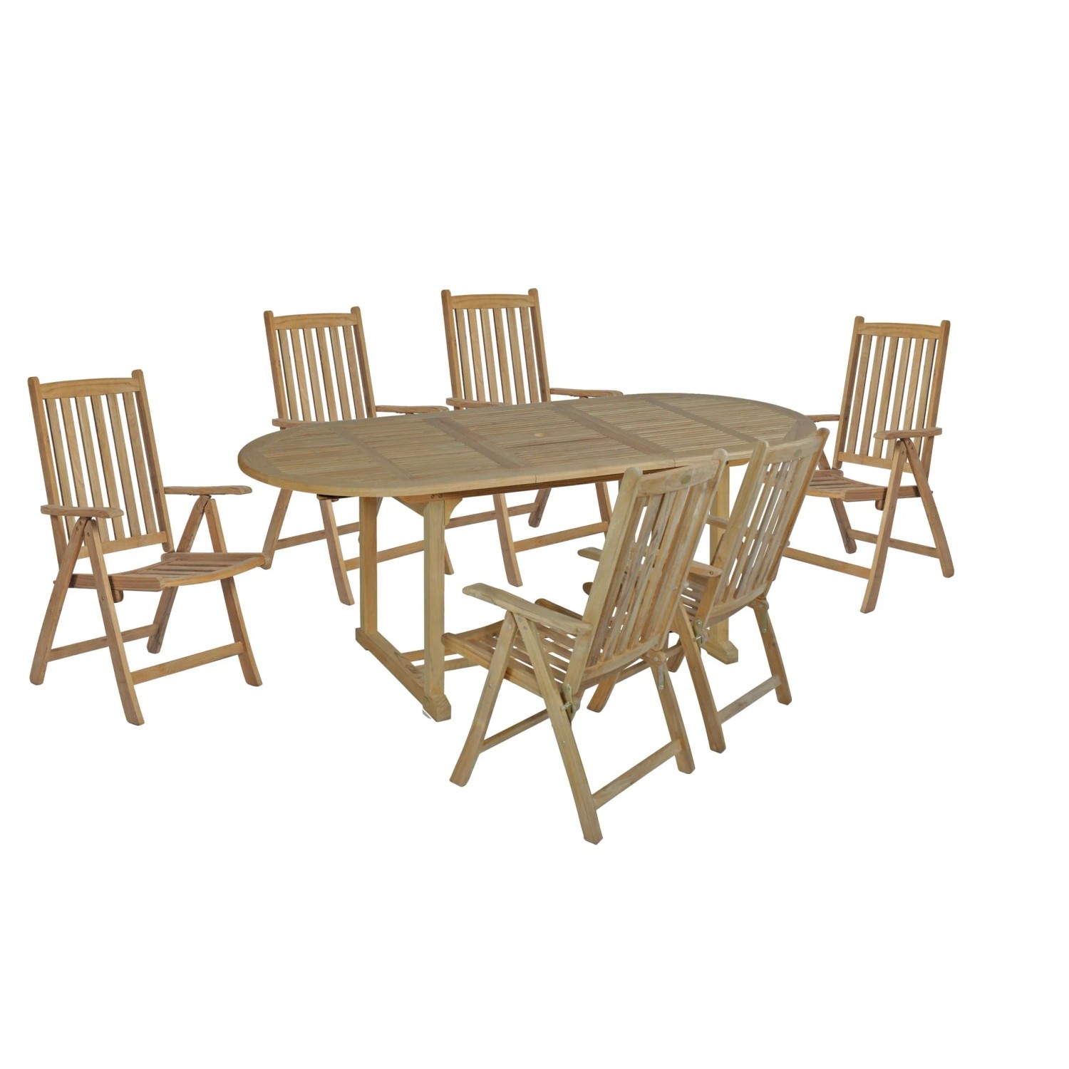 DELUKE Garten-Sitzgruppe MANUEL 7-tlg. Teak Teakbraun Gartenmöbel-Set Gartengarnitur Garten-Essgruppe Stühle A Esstisch