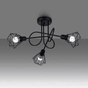 Schwarzer Sollux Lighting Kronleuchter Artemis3S im Industrial Design mit drei Leuchten.