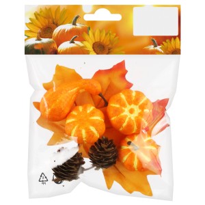 Herbst-Dekoset mit Kürbissen, Blättern und Zapfen, 8-teilig, orange-braun.