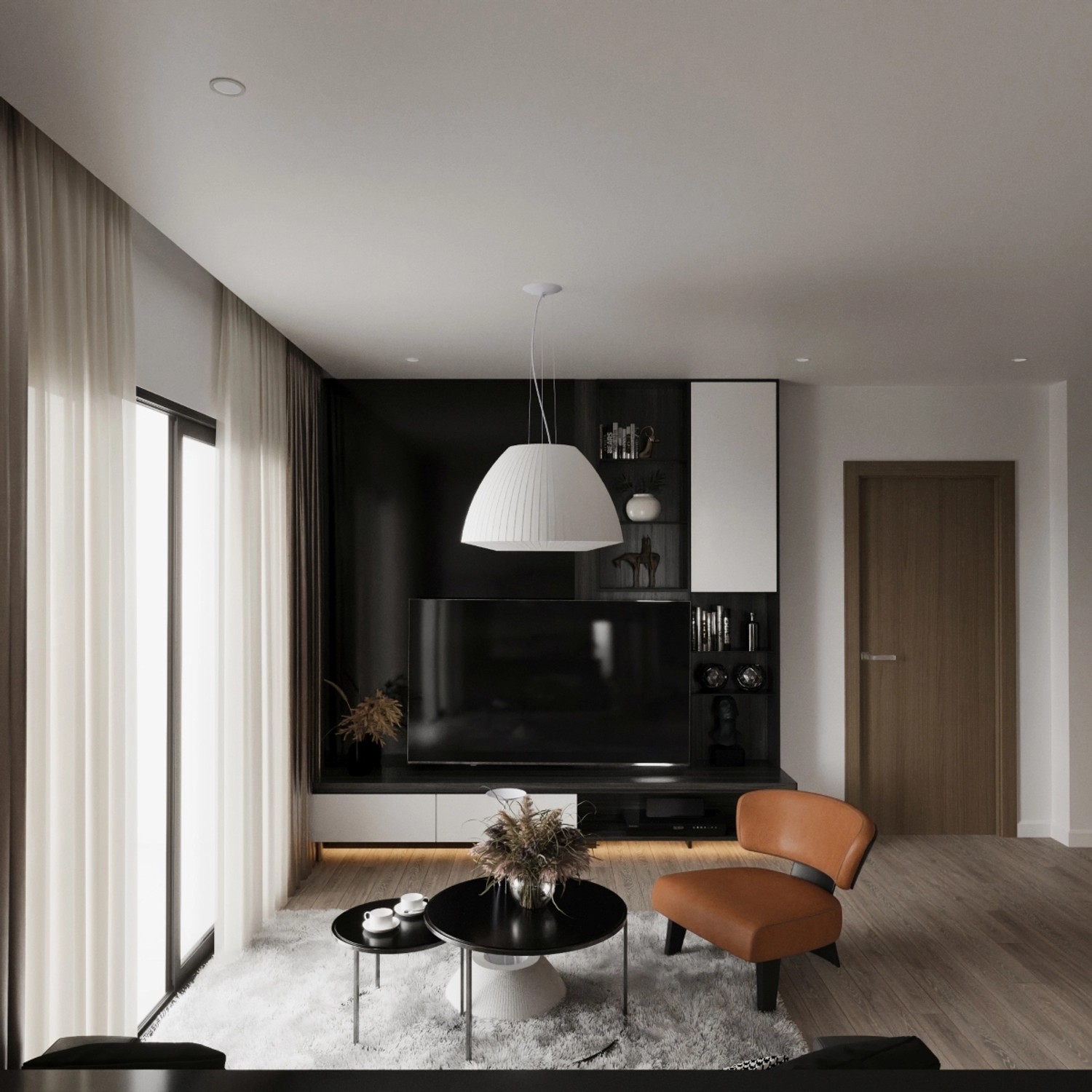 Weißer Sollux Lighting Kronleuchter Bella 60 im modernen Wohnzimmer.