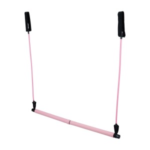 Zerlegbarer Relaxdays Pilatesstab in Pink/Schwarz mit Widerstandsbändern für Fitnessübungen.