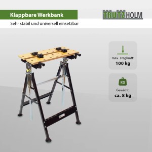 TRUTZHOLM Werkbank, klappbar und höhenverstellbar, max. 100 kg Traglast.