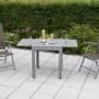 Gartenmöbel-Set Amalfi, 3-teilig, taupe-grau, mit Ausziehtisch und Klappsesseln.