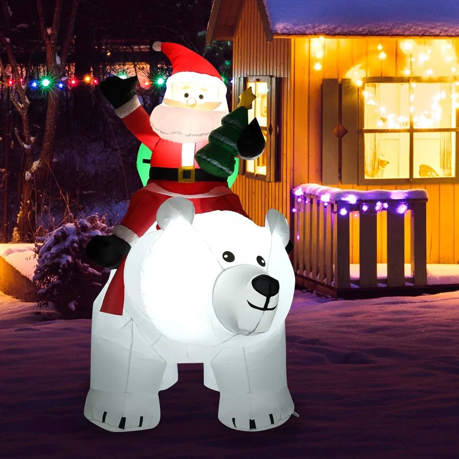 Aufblasbarer Costway Weihnachtsmann auf Eisbär, 200cm, festliche Weihnachtsdekoration für den Außenbereich.