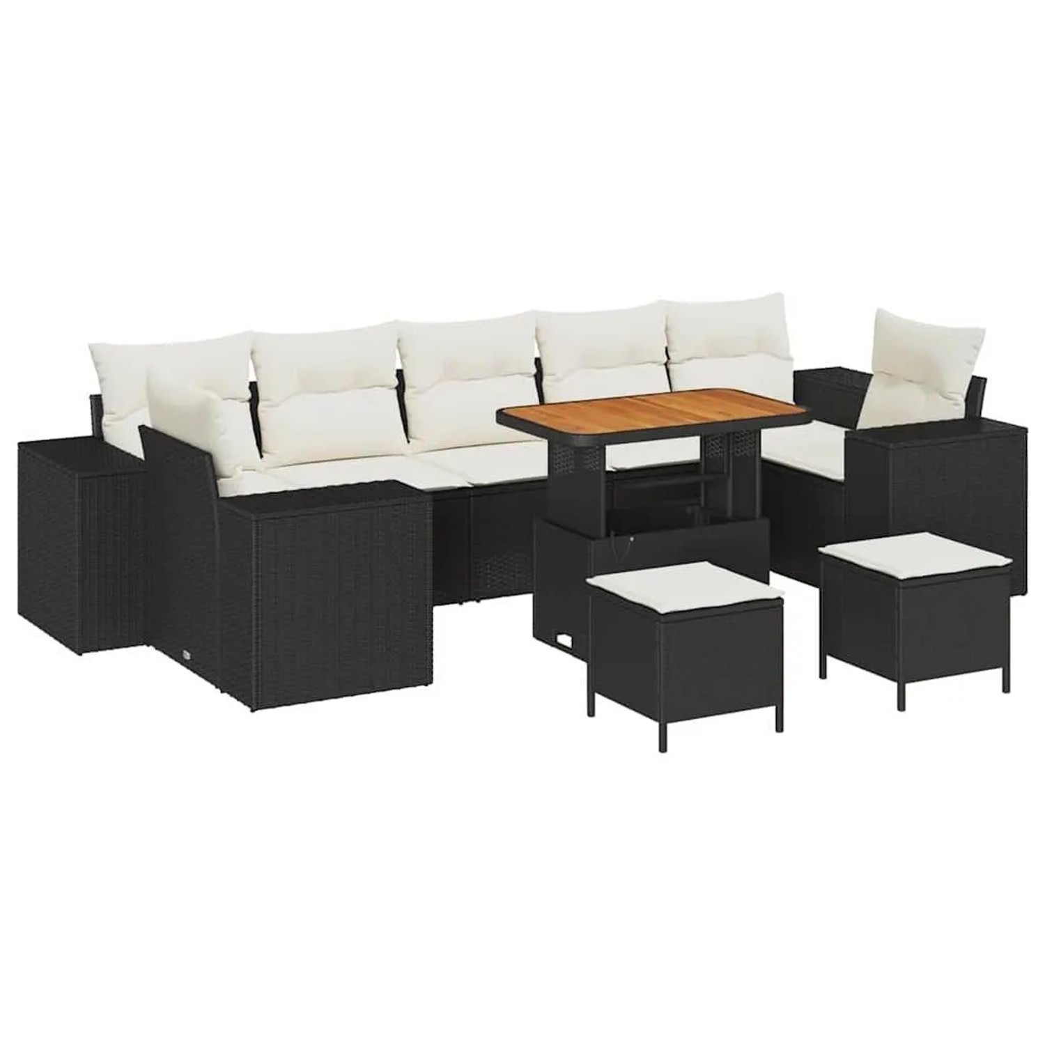 vidaXL Garten-Sofa-Set mit Kissen 10-Tlg Schwarz und Creme 3363940