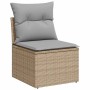Beiges vidaXL Gartenmöbel Sofa-Element aus Rattan mit grauen Kissen und Stauraum.