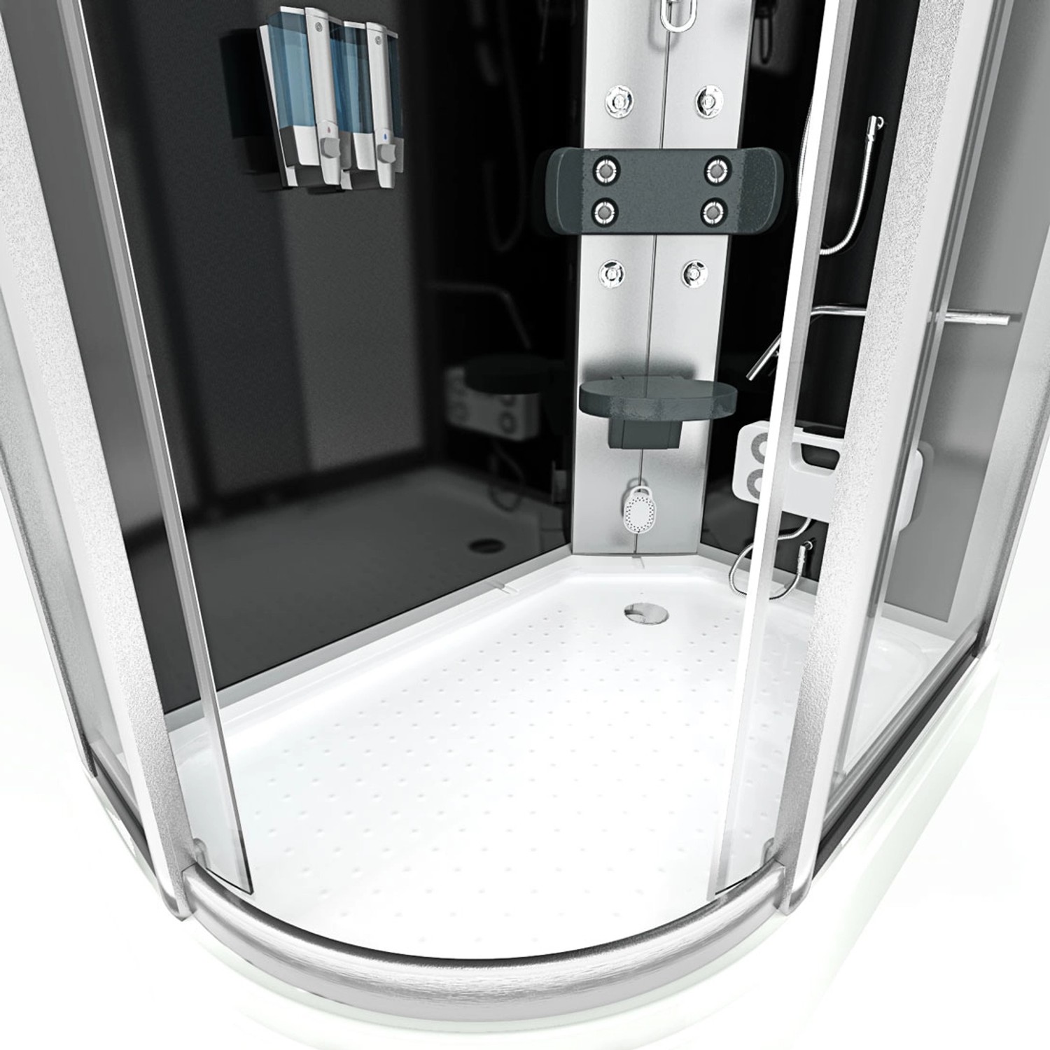 AquaVapore Komplettdusche 120x80cm mit schwarzer Rückwand, Regendusche und Massagedüsen.