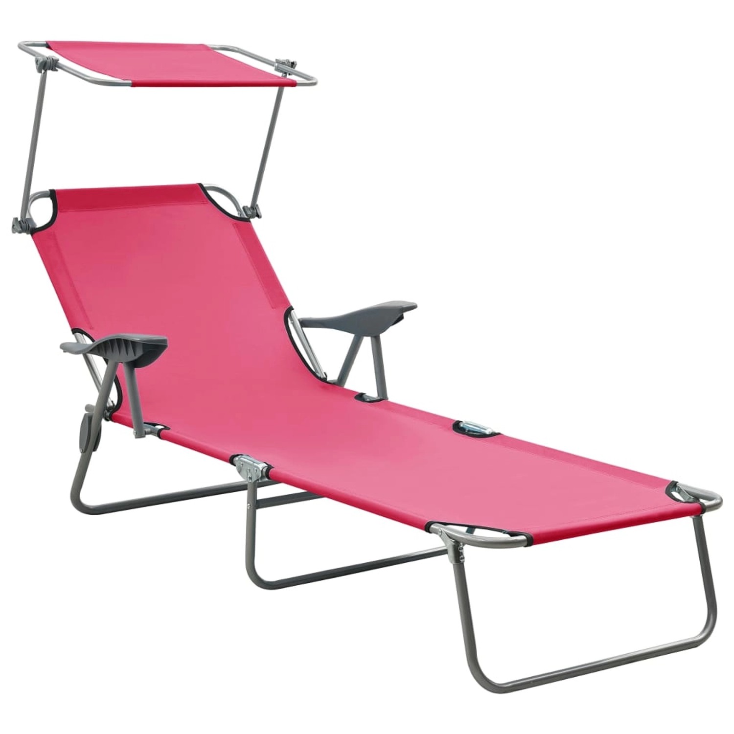 furnicato Sonnenliege mit Sonnendach Stahl Rosa günstig online kaufen