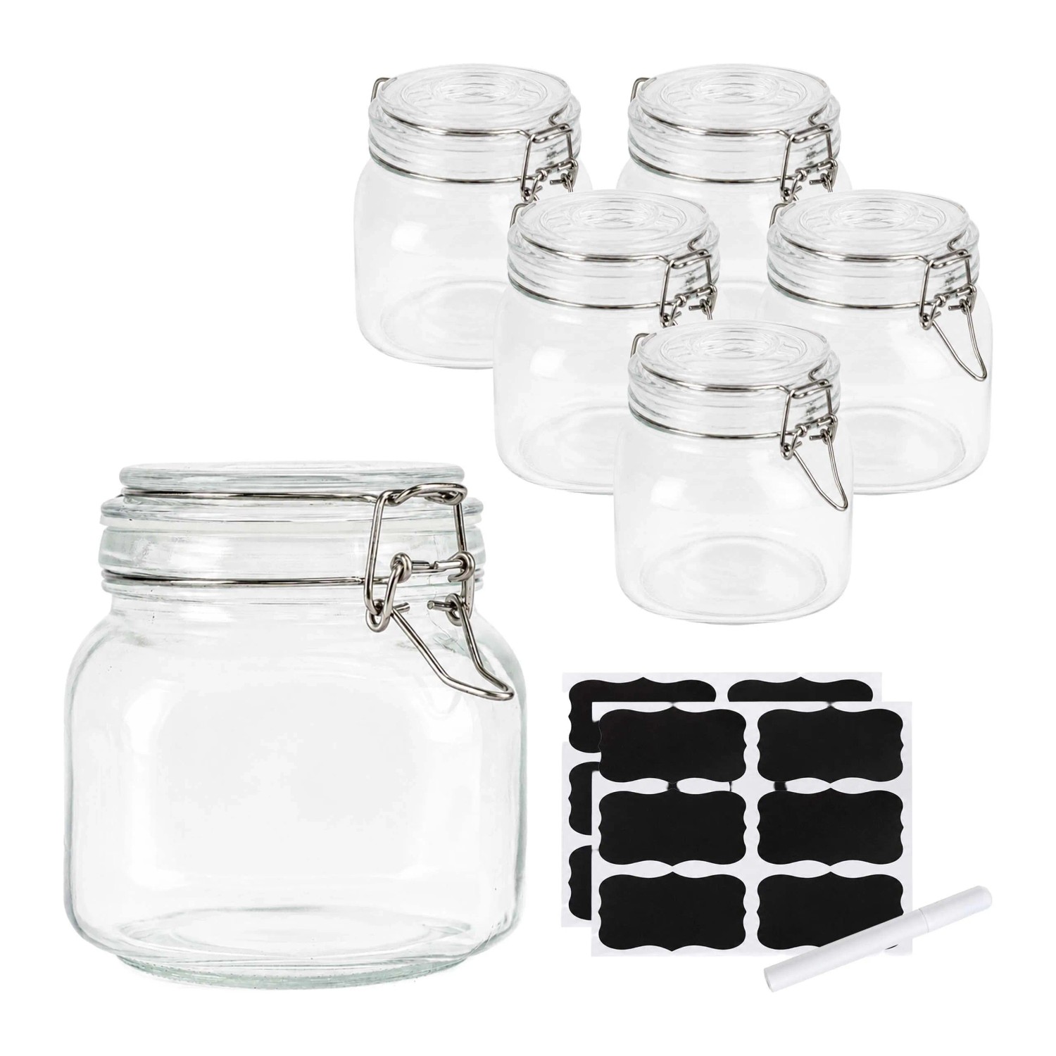 Relaxdays Einmachgläser 6er Set Glas Transparent Luftdicht mit Bügelverschluss 12,5 cm x 11,5 cm 750 ml