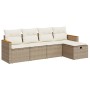 Beige 5-tlg. vidaXL Garten-Sofagarnitur aus Rattan mit Kissen. Gartenmöbel-Set mit Stauraum.