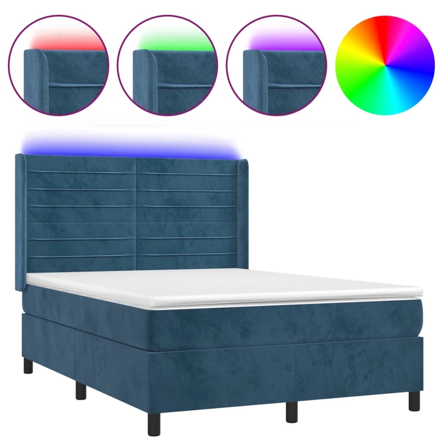 vidaXL Boxspringbett mit Matratze & LED Dunkelblau 140x190 cm Samt 3139623 günstig online kaufen