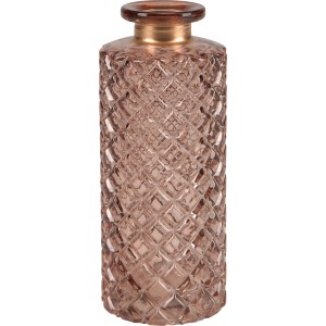 Rosa Deko-Flasche Safari Lodge aus Glas mit Rautenmuster, 13 cm hoch.